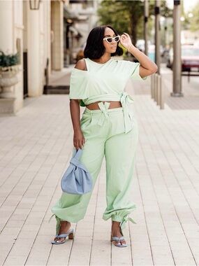 The Drop x @Jalisaevaughn Green Ankle Tie Wide Leg Balloon Pants XL Streetwear